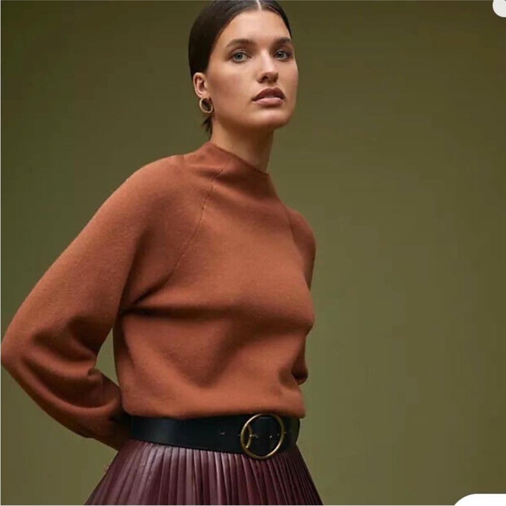 Anthropologie Warm Brown Mockneck Balloon Sleeve Sweater